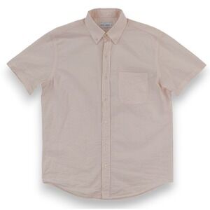 ISTO Seersucker Shirt Mens Medium Pink Stripe Short Sleeve Button Down Cotton